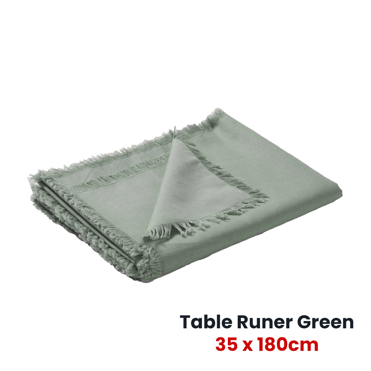 Chic Gypsy Green Washed Linen Cotton Table Runner - 35 x 180cm