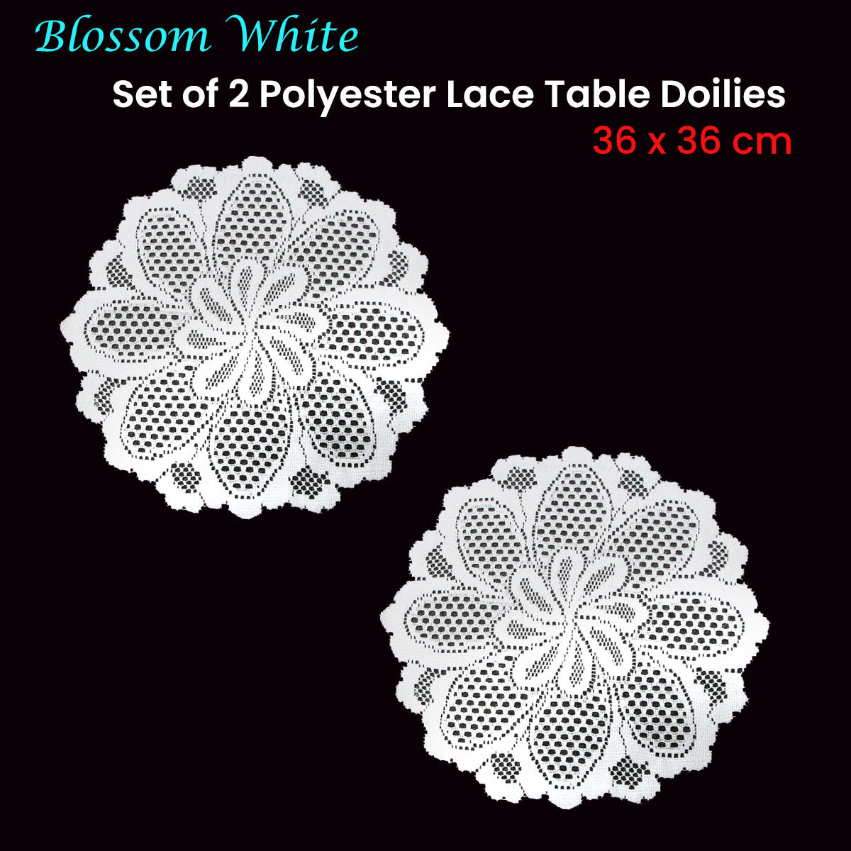 Elegant Blossom Lace Table Doily Set - 2 Pieces, 36 cm Diameter