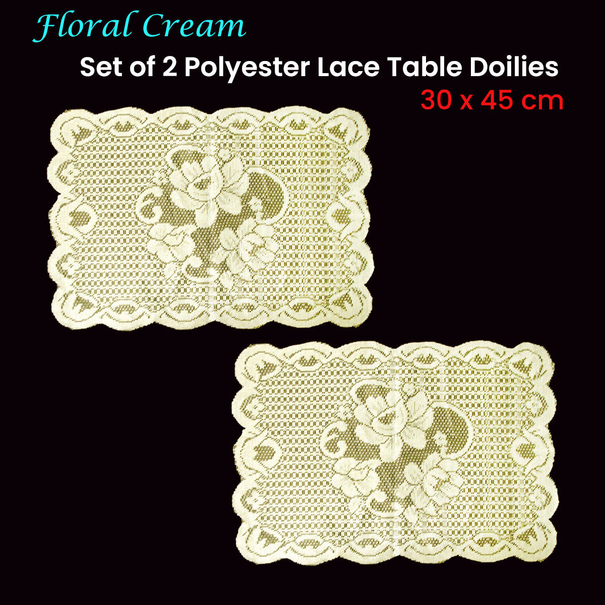 Elegant Floral Lace Table Doilies Set - Cream Polyester (30 x 45 cm)