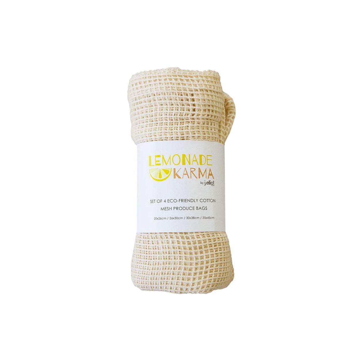 J Elliot Home Eco-Friendly Cotton Mesh Grocery Bag Set - Lemonade Karma Collection (Set of 4)