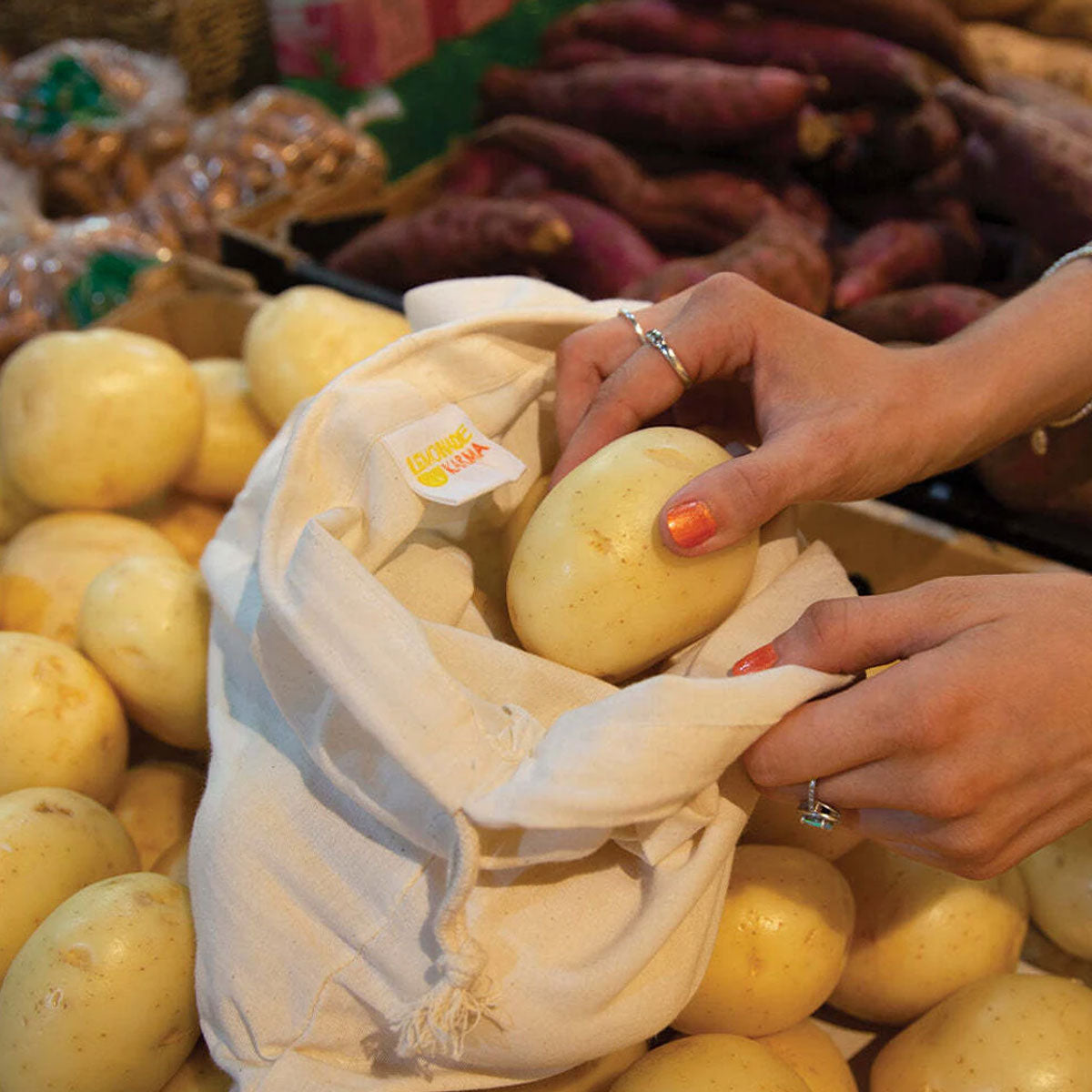 J Elliot Home Eco-Friendly Muslin Storage Bag Set - Lemonade Karma Collection (Set of 4)