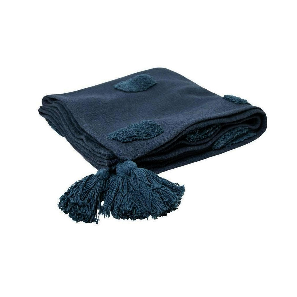 J Elliot Home Quinn 100% Cotton Textured Throw with Tassels - Indigo & Majolica, 130 x 160 cm