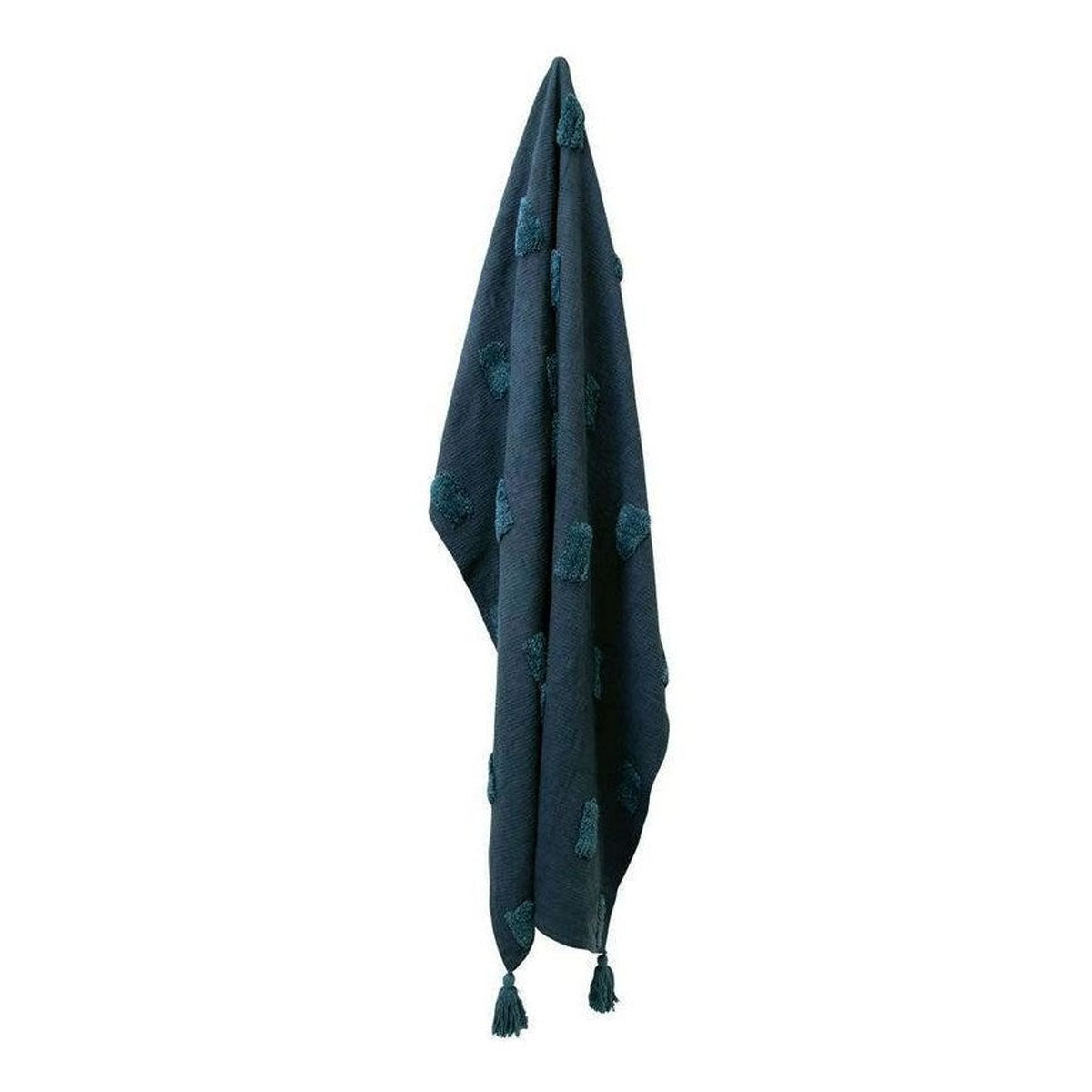 J Elliot Home Quinn 100% Cotton Textured Throw with Tassels - Indigo & Majolica, 130 x 160 cm