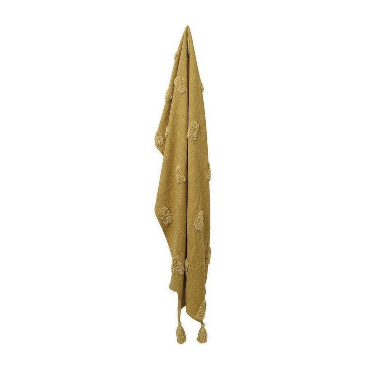 J Elliot Home Quinn Cotton Textured Throw with Tassels – 130 x 160 cm in Ochre & Jojoba