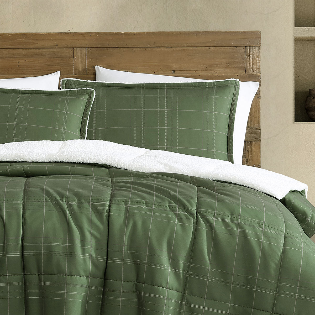 Ardor 3 Pcs Cammy Deep Khaki Comforter Set with Sherpa Reverse Queen/King