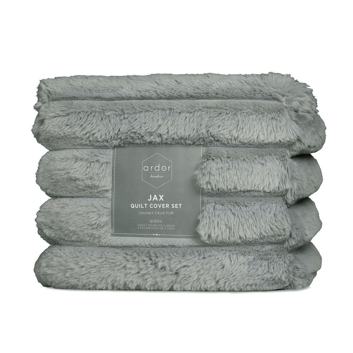 Ardor Jax Smokey Grey Luxe Faux Fur Quilt Cover Set for Queen Size