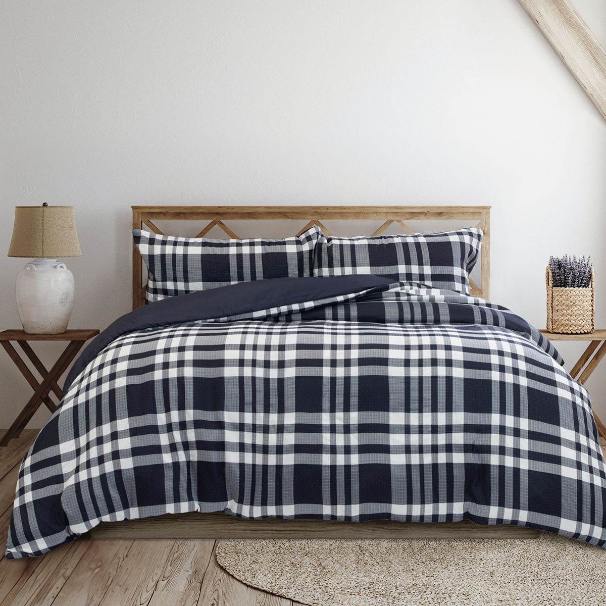 Ardor Ronan Navy Plaid Jacquard Quilt Cover Set Queen