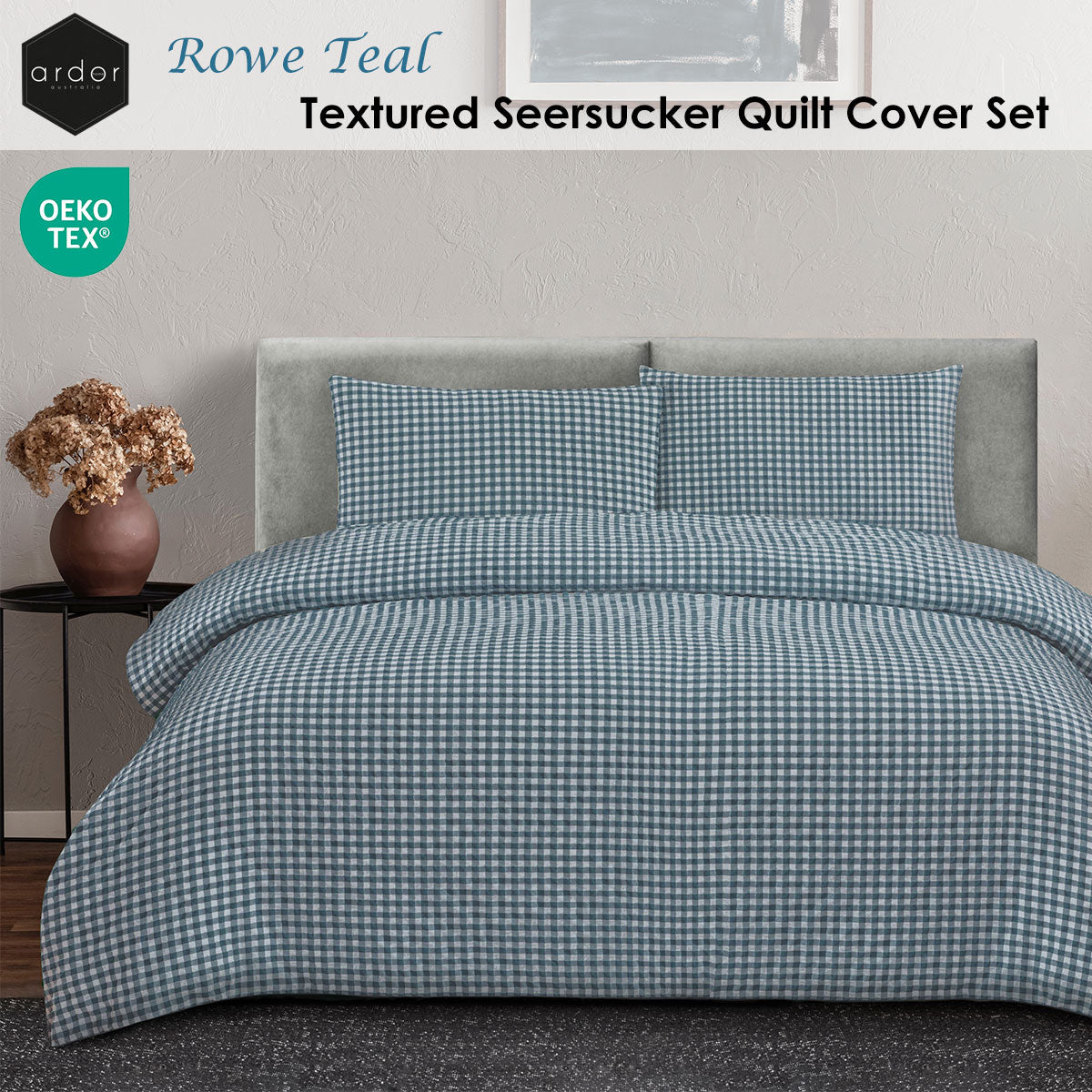Ardor Rowe Teal Textured Seersucker Quilt Cover Set Queen