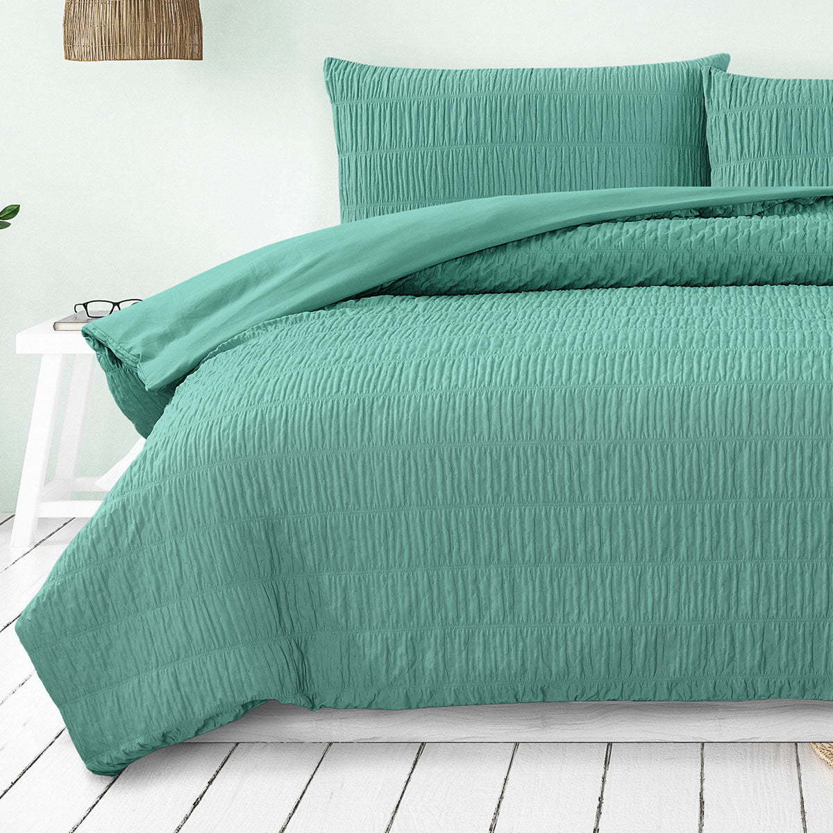 Ardor Tuscan Teal Ruched Quilt Cover Set King