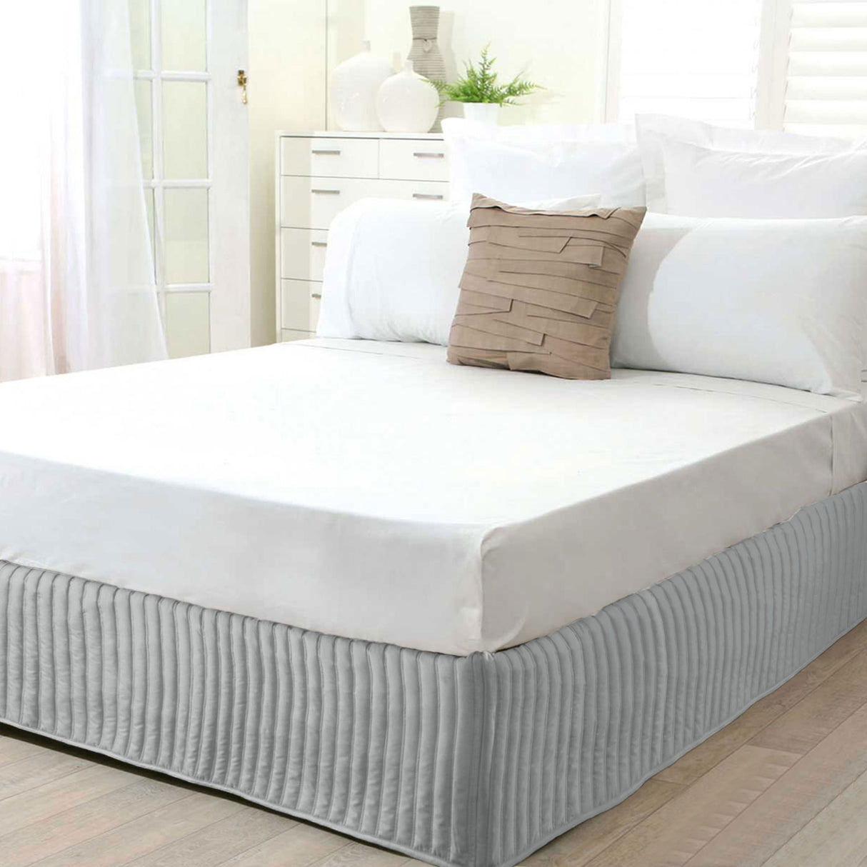 Ardor Solid Microfiber Quilted Valance - Silver Double