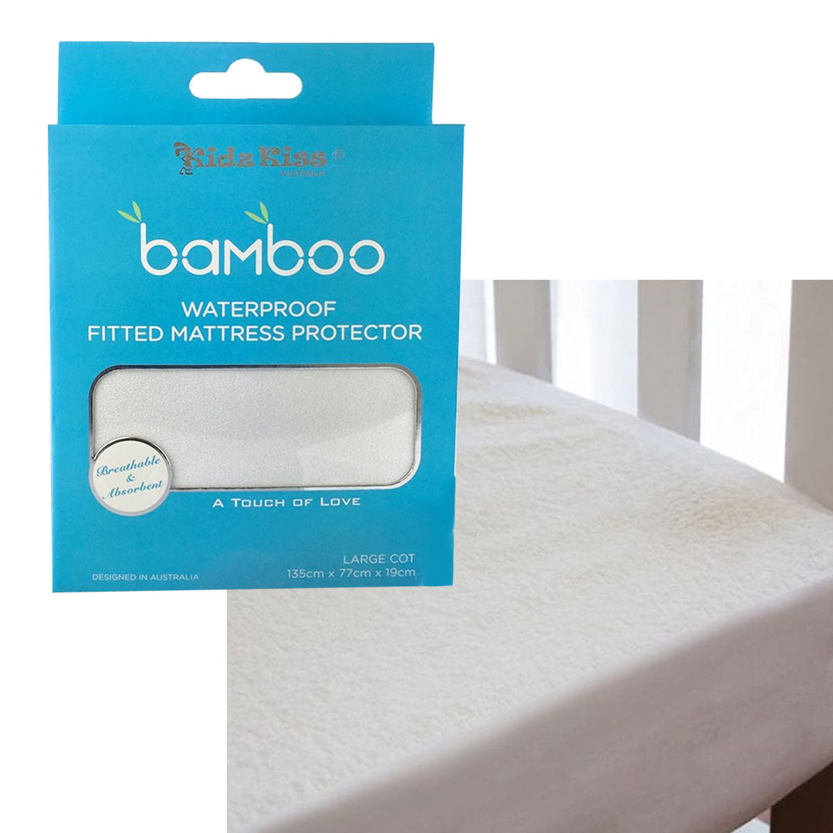 Bamboo Waterproof Fitted Mattress Protector for Large Cots - 135x77x19cm