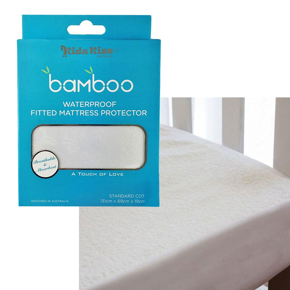 Bamboo Waterproof Fitted Mattress Protector for Standard Cot - 131x69x19cm