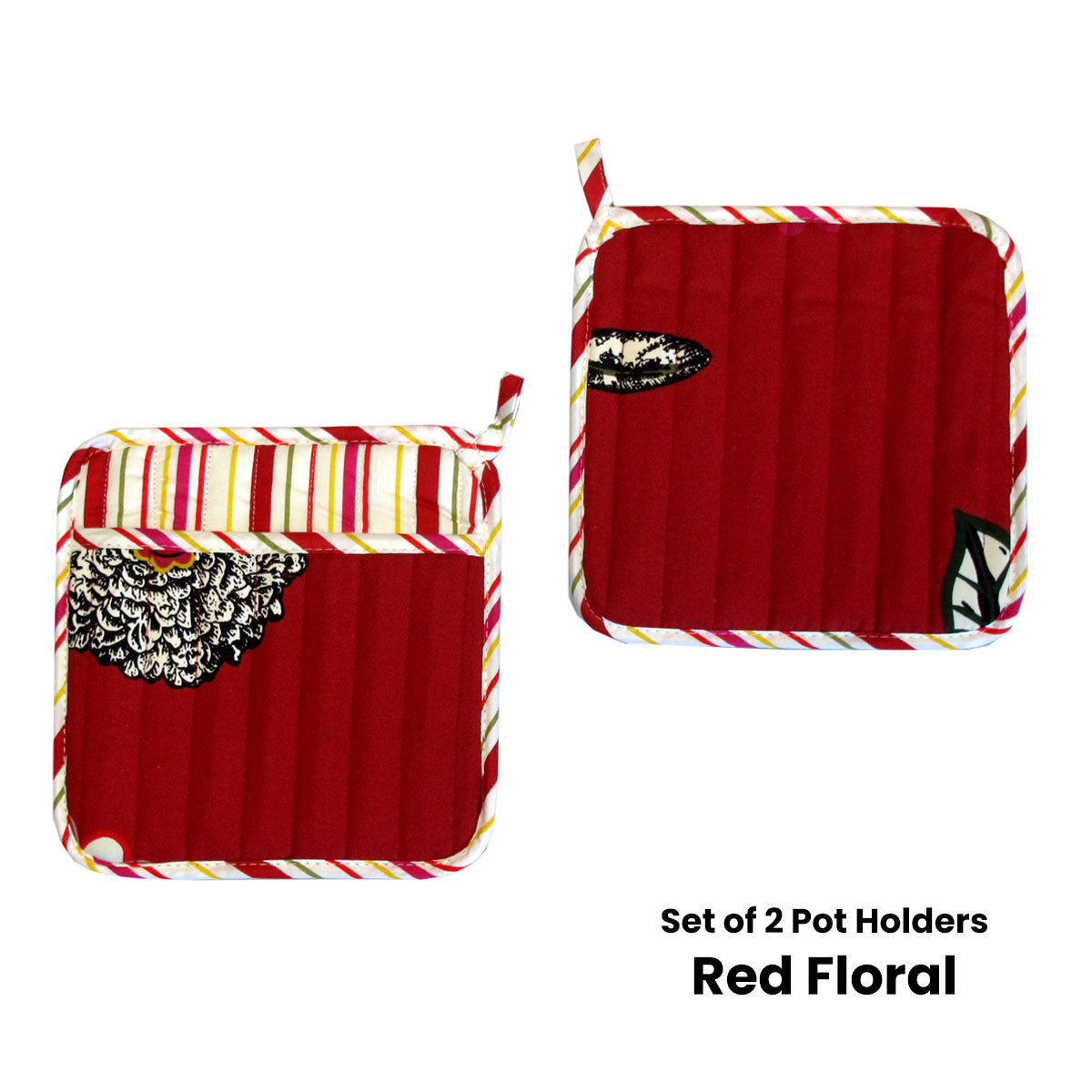 Set of 2 Vibrant Cotton Floral Pot Holders 22 x 22 cm