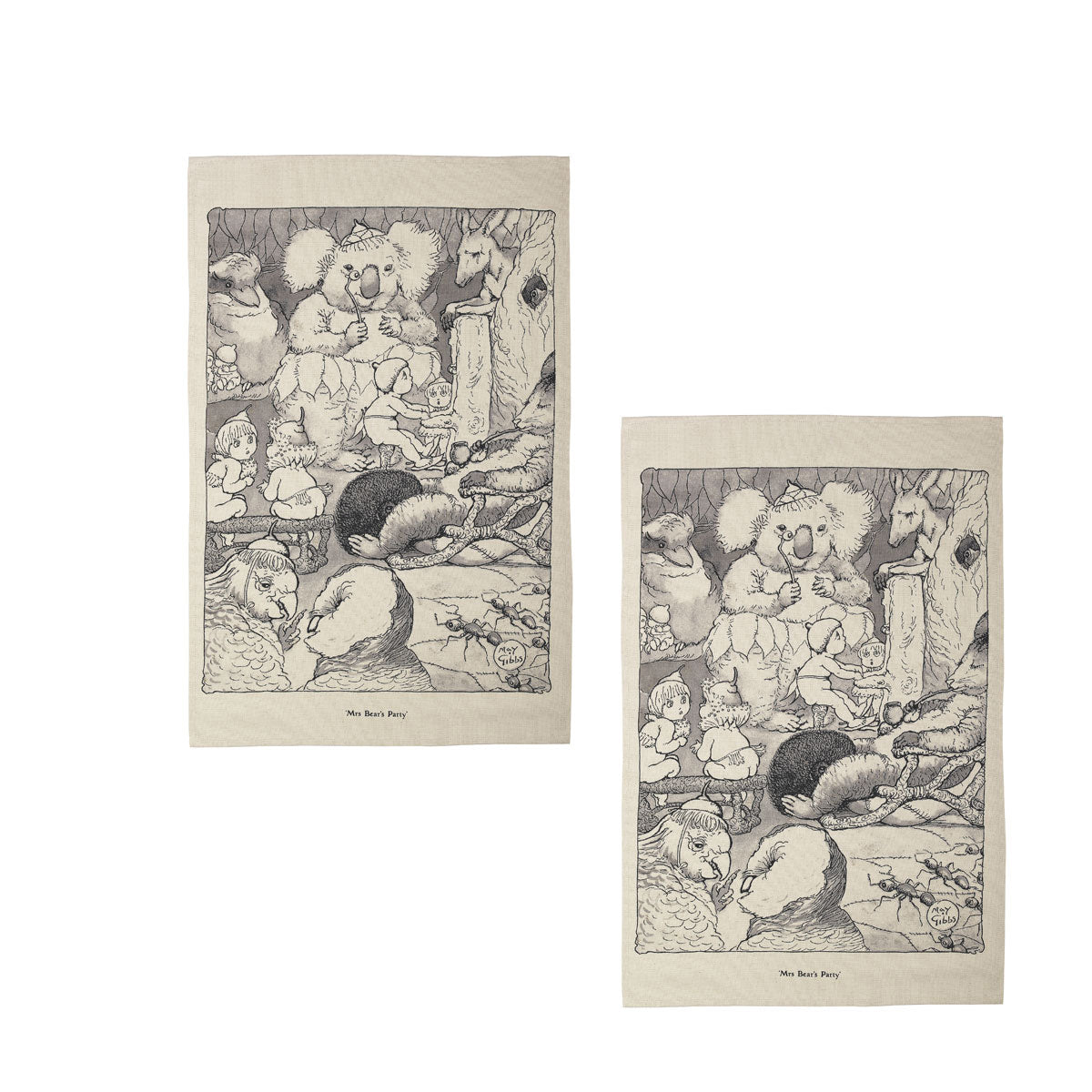 May Gibbs Mrs Bear's Party Limited Edition Cotton Tea Towels - Set of 2 (50 x 70 cm)
