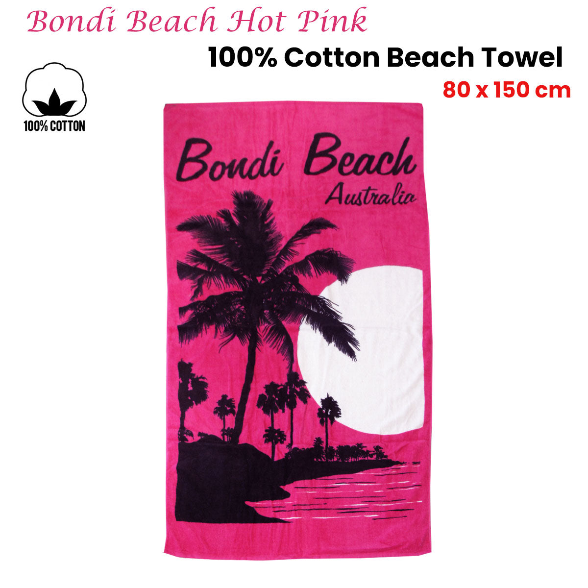Vibrant Aqua Blu Bondi Beach Pink 100% Cotton Towel - 80 x 150 cm