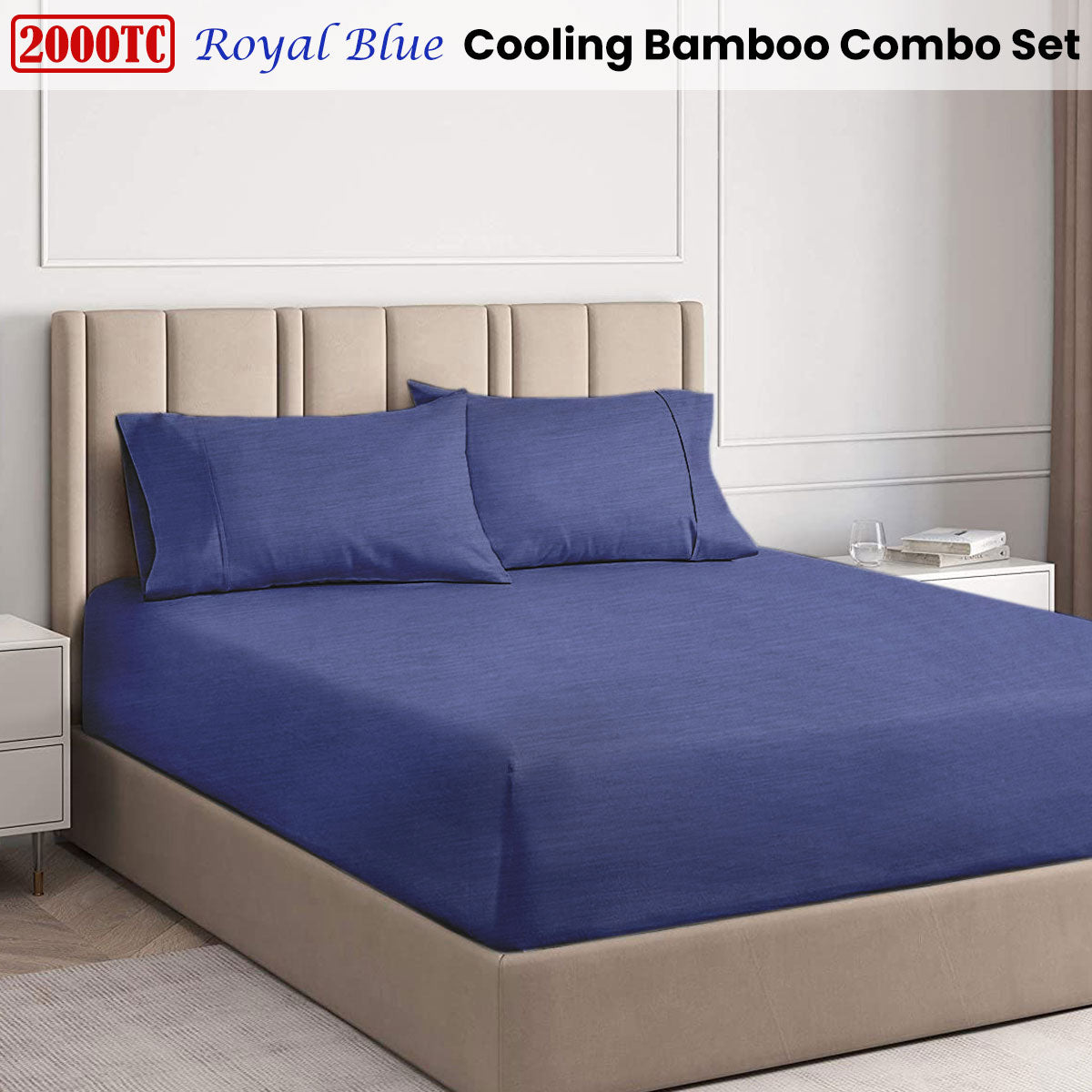Ramesses Royal Blue 2000TC Cooling Bamboo Combo Set Queen