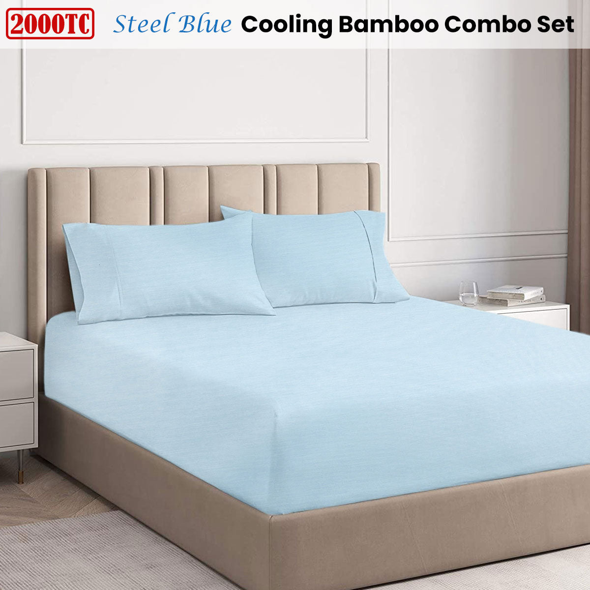 Ramesses Steel Blue 2000TC Cooling Bamboo Combo Set Queen