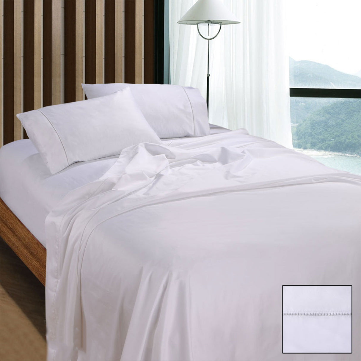 Ramesses 1100TC Egyptian Cotton Sateen Sheet Set White Queen