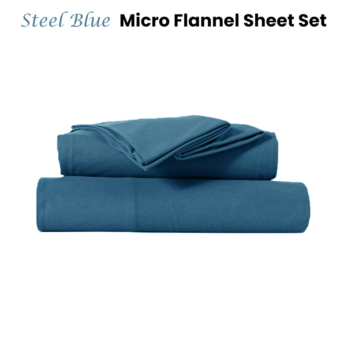 Kingtex Plush Steel Blue Micro Flannel Sheet Set - Queen Size, 40 cm Wall