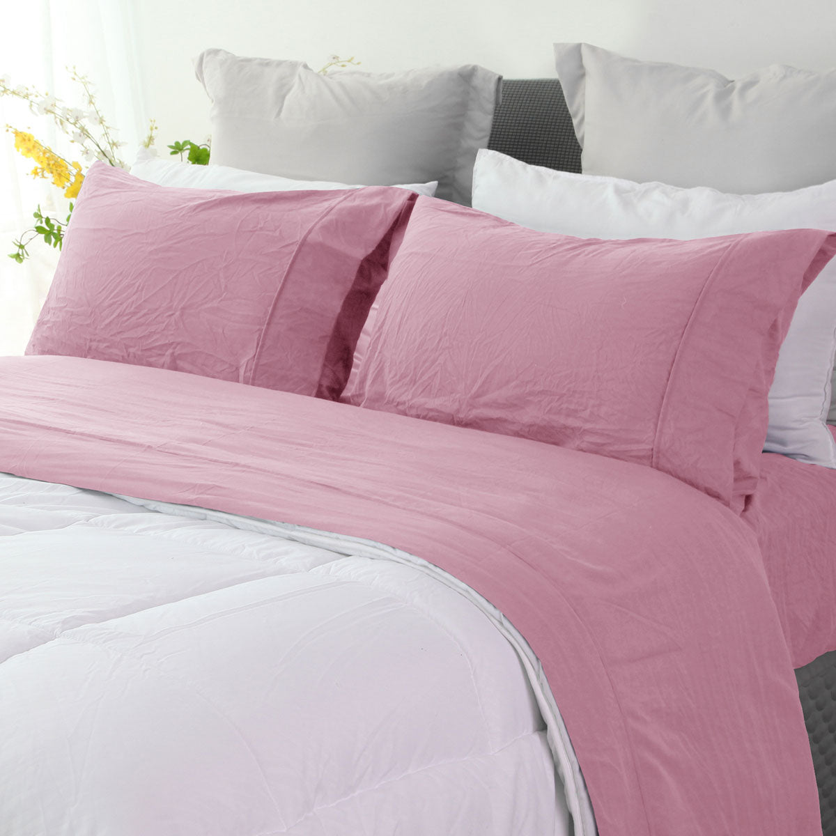 Ramesses Classic Rose Pebble Wash Linen Look Alternative Sheet Set Queen
