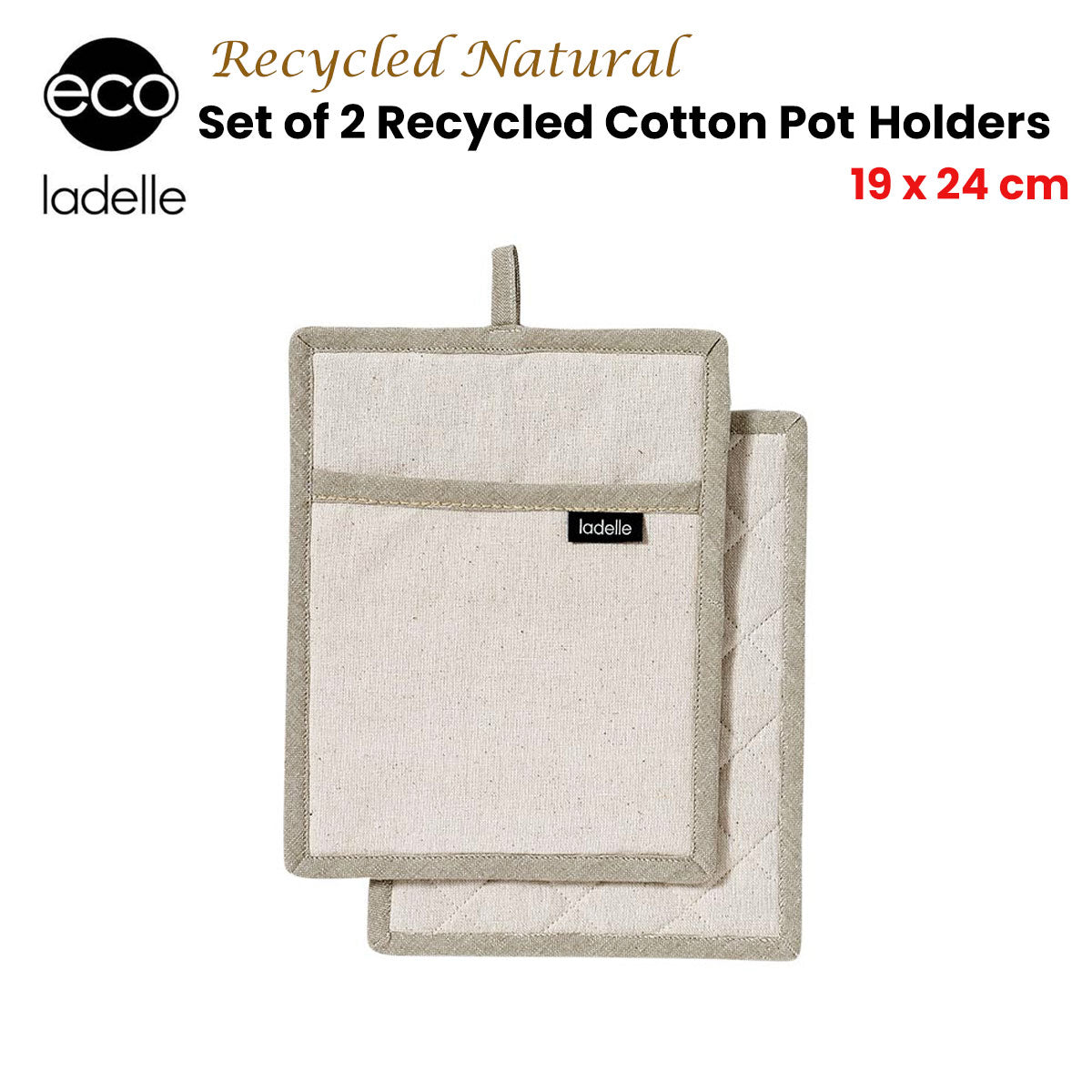 Ladelle Eco-Friendly Recycled Cotton Set of 2 Pot Holders - 19 x 24 cm