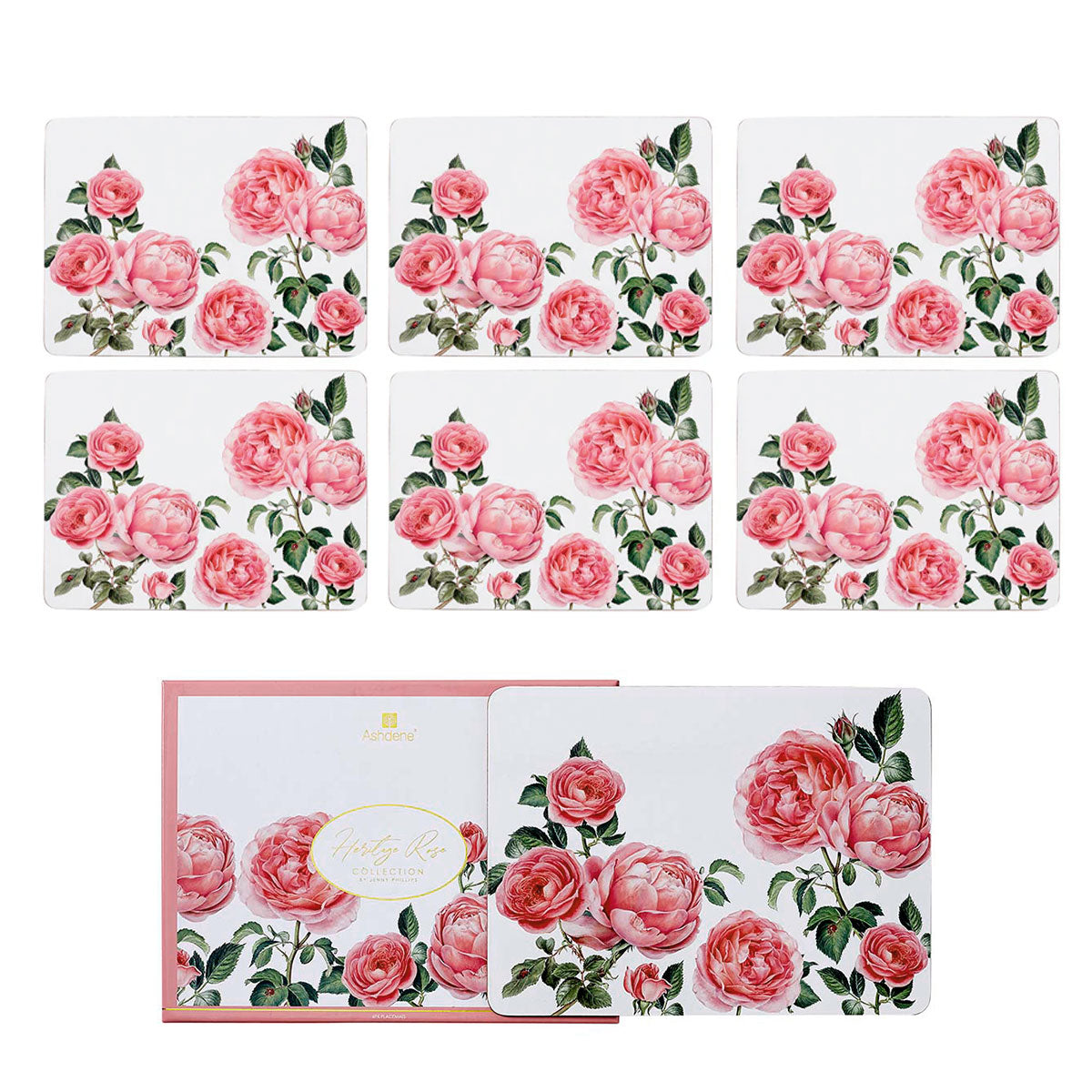 Set of 6 Vintage-Inspired Heritage Rose Placemats 29x21x0.4 cm