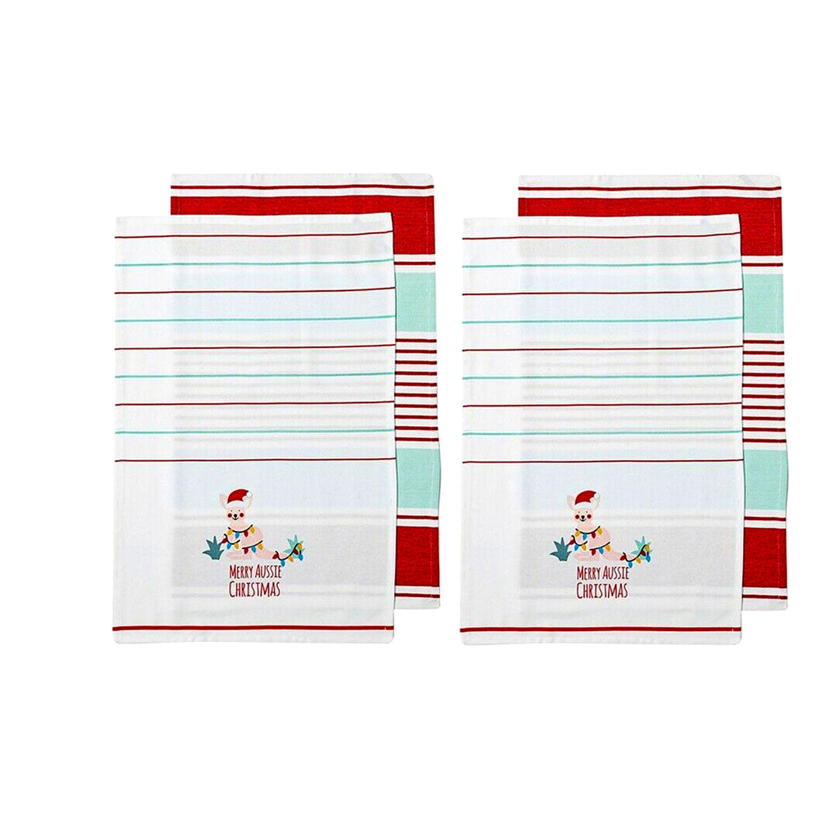 Ladelle Australiana Christmas Kangaroo Kitchen Towels Set - 4 Cotton Towels