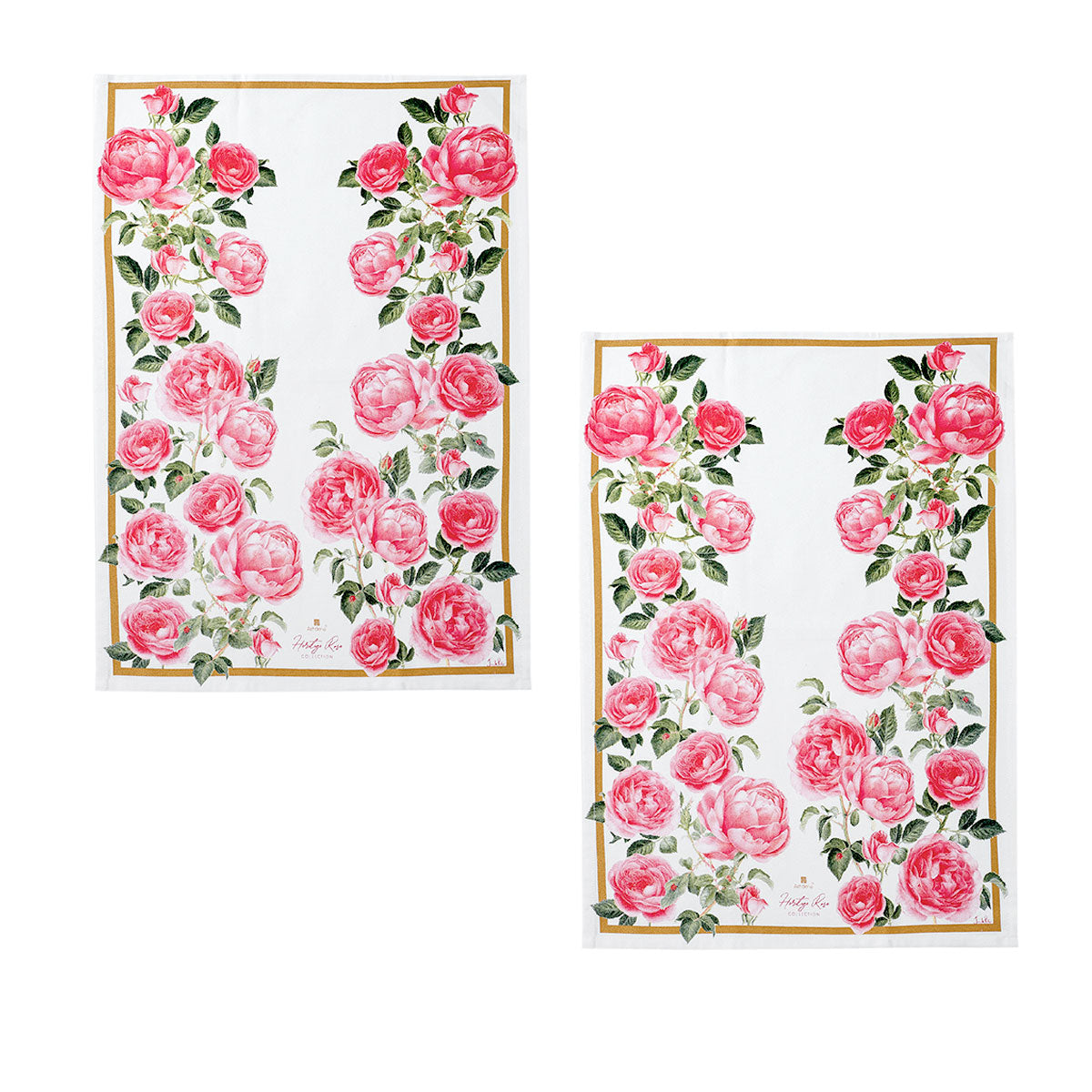 Heritage Rose Cotton Kitchen Tea Towels Set - Elegant Floral Design (50 x 70 cm) - Pack of 2