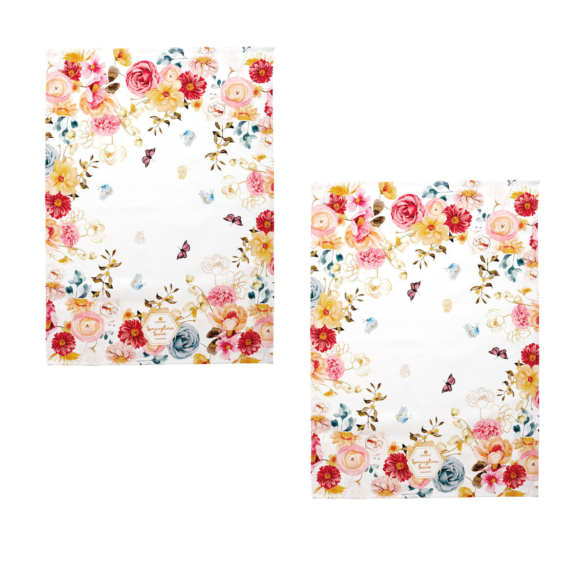 Vibrant Spring Floral Cotton Kitchen Tea Towels - Set of 2 (50 x 70 cm)