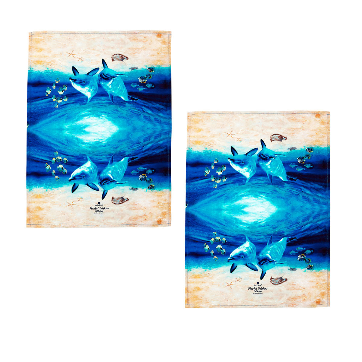 Oceanic Charm: Set of 2 Dolphin-Themed Cotton Kitchen Tea Towels 50 x 70 cm