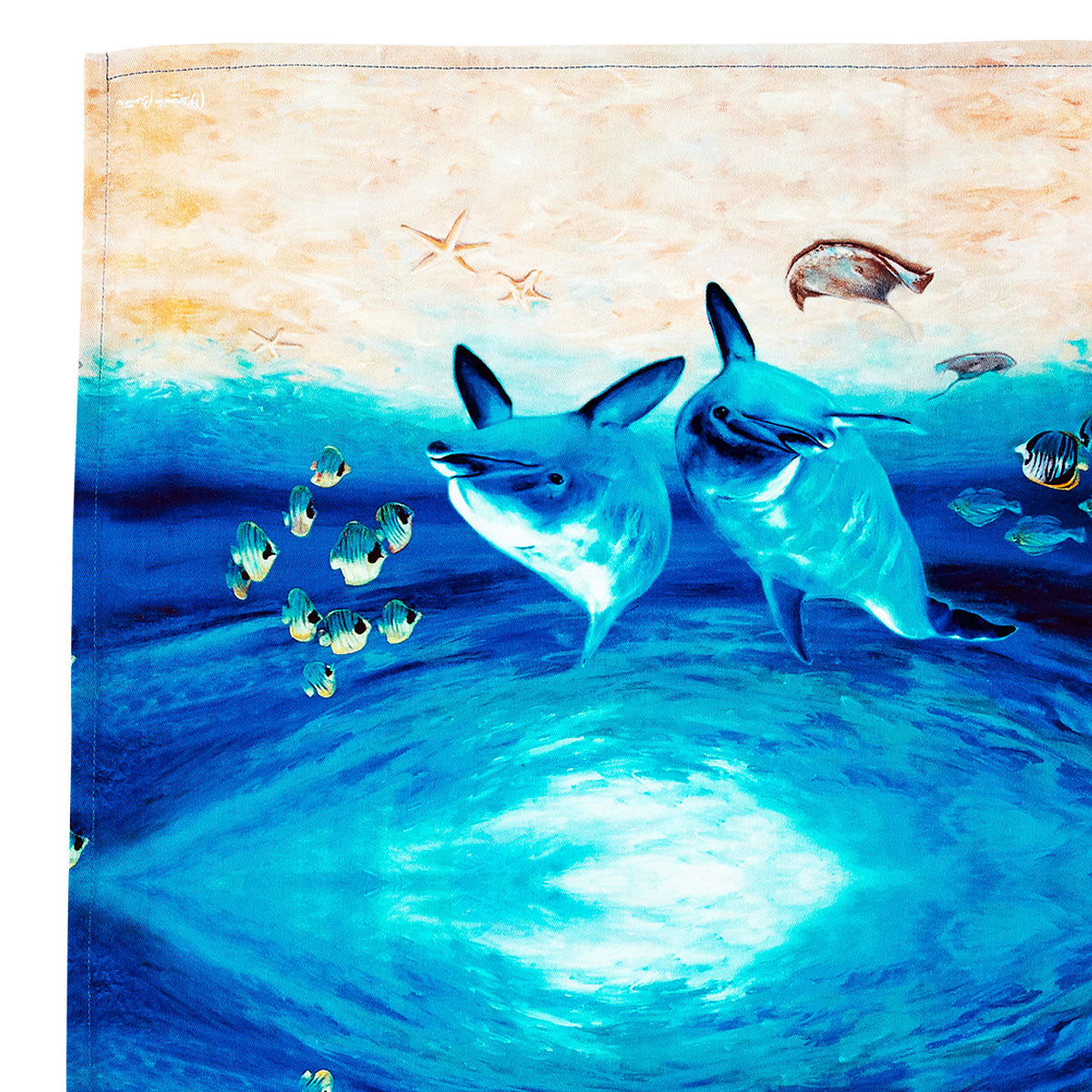 Oceanic Charm: Set of 2 Dolphin-Themed Cotton Kitchen Tea Towels 50 x 70 cm
