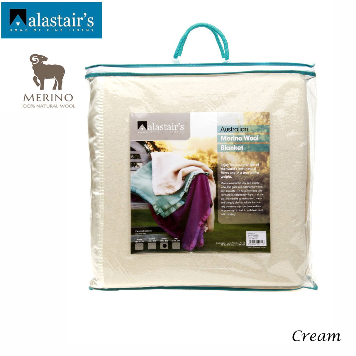 Alastairs Luxurious 375GSM Cream Merino Wool Blanket - Single Size