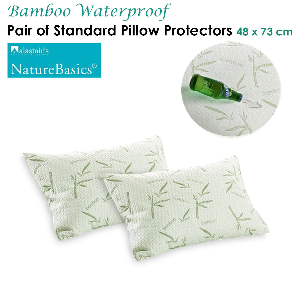 Alastairs Bamboo Waterproof Pillow Protectors - Nature Basics Set of 2