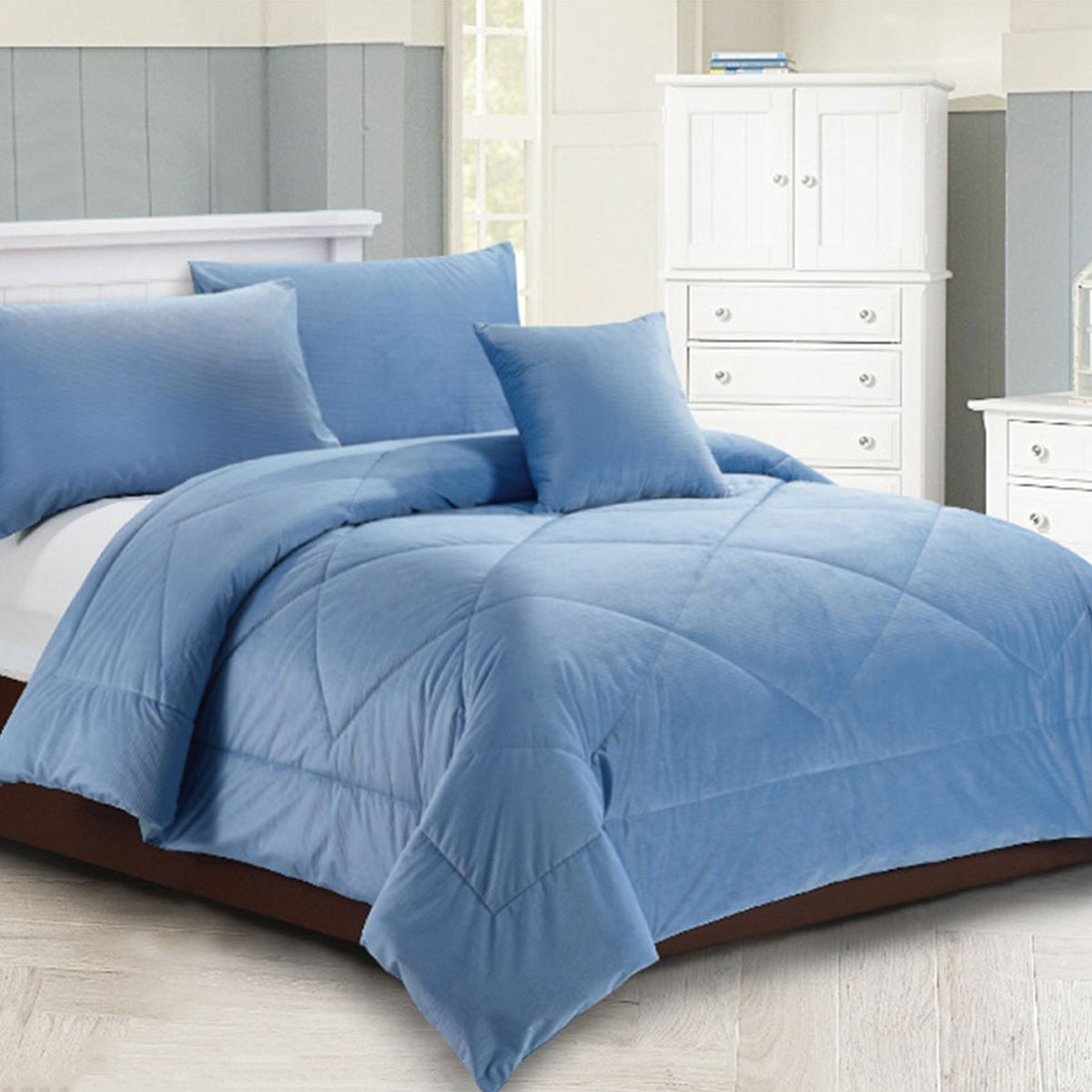 Carrington Chambray Blue Super King Quilt and Pillowcase Set by Georges Fine Linens