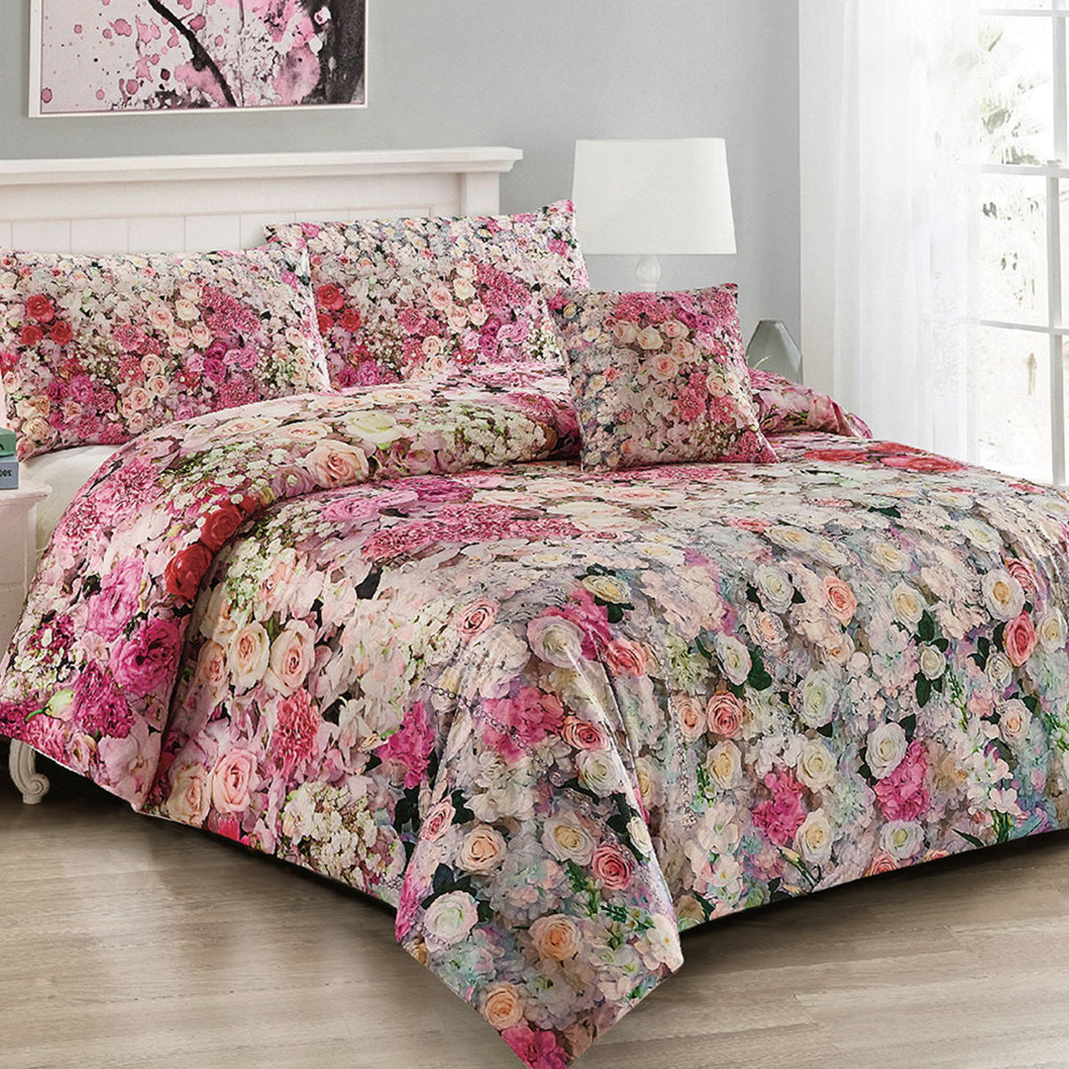 Evaline Floral Velvet Quilt Cover Set for King Size Beds