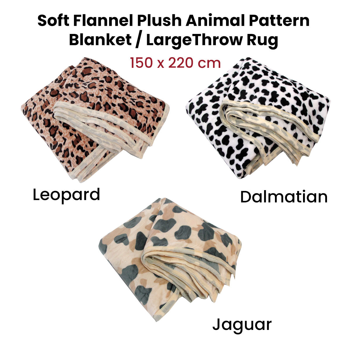 Animal Skin Pattern Soft Flannel Plush Single Size Blanket / Large Throw Rug 150 x 200cm Jaguar