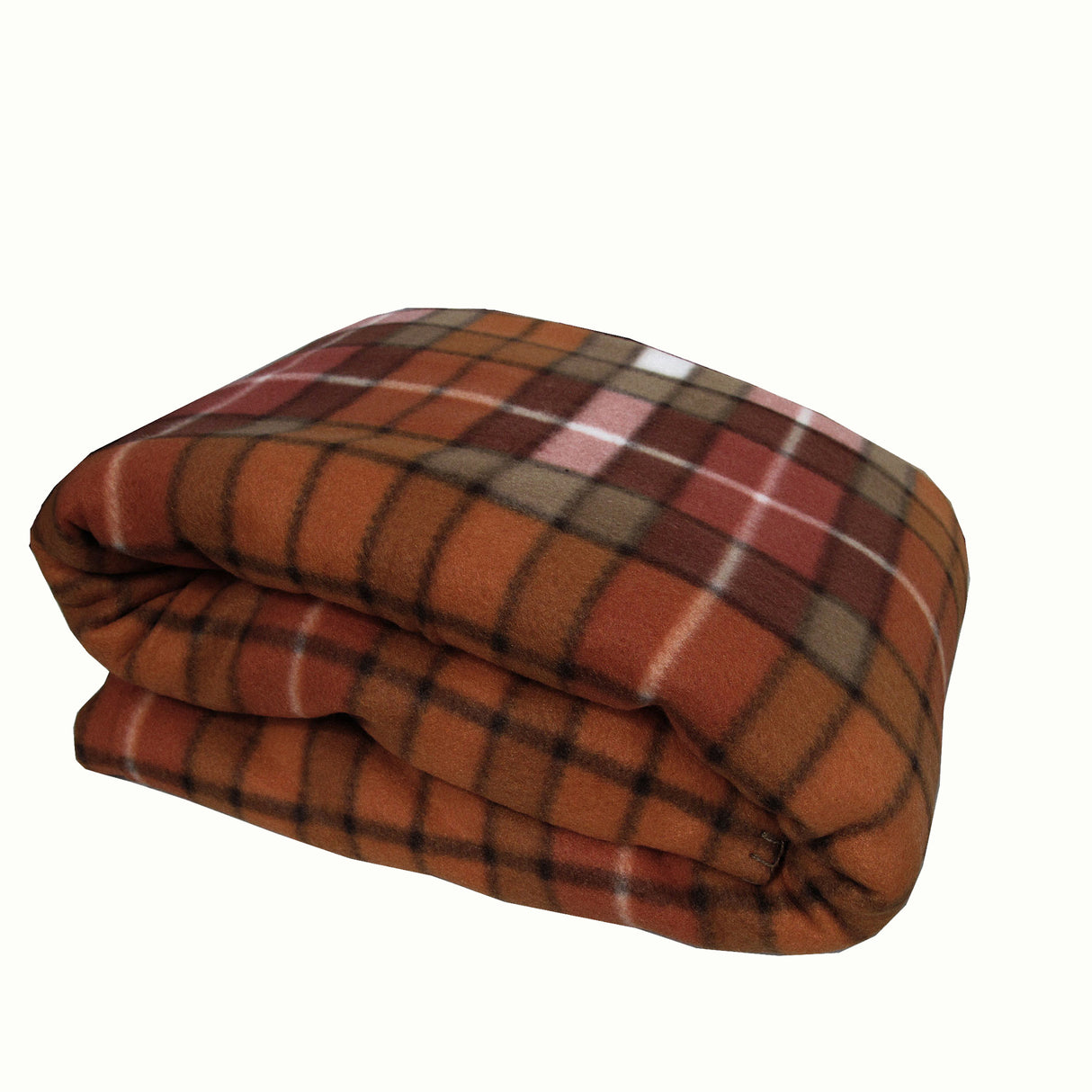 Elements Cozy Checked Polar Fleece Blanket - Burnt Orange Queen Size 220cm x 240cm