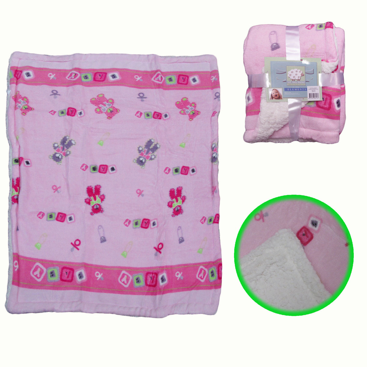Cozy Pink Coral Fleece Baby Blanket 80 x 100 cm with Cute Bear Design