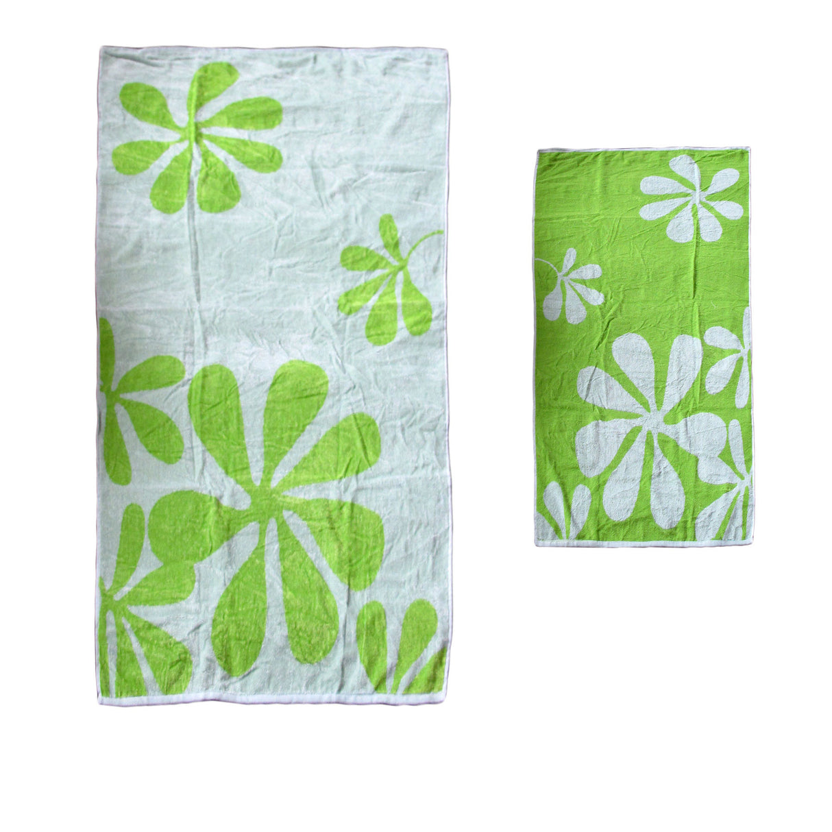 Reversible Floral Cotton Beach Towel - Vibrant Lime Design