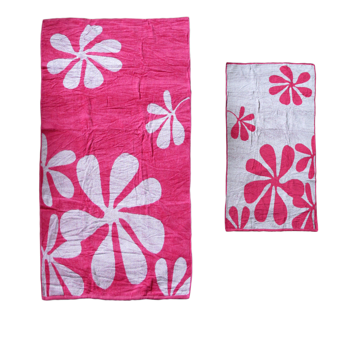Reversible Floral Cotton Beach Towel - Vibrant Pink Design