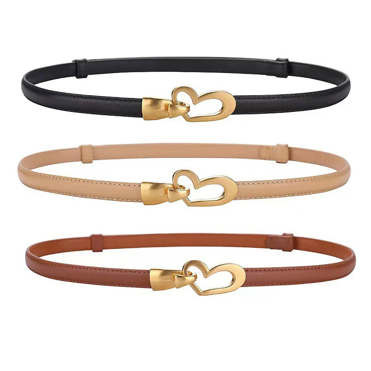 Women's Genuine Leather Thin Adjustable Waist Belt for Dresses Blazers (Khaki)