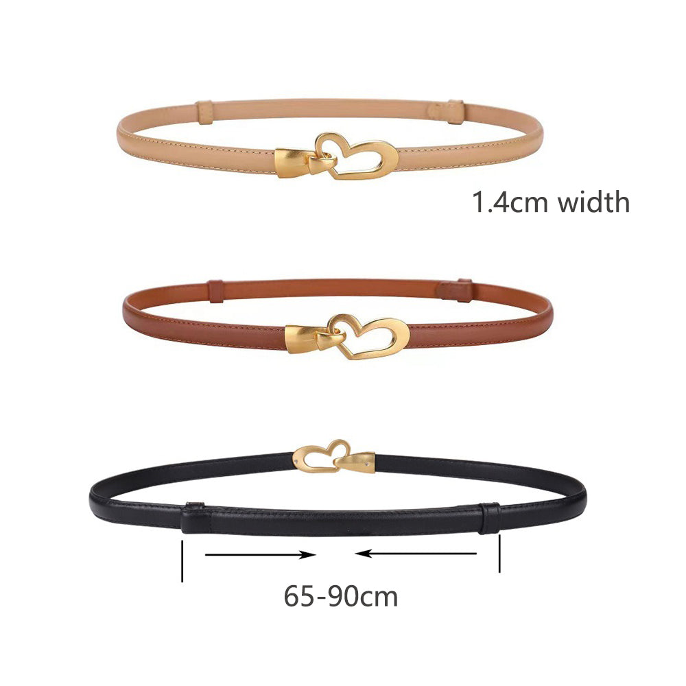 Women's Genuine Leather Thin Adjustable Waist Belt for Dresses Blazers (Brown)