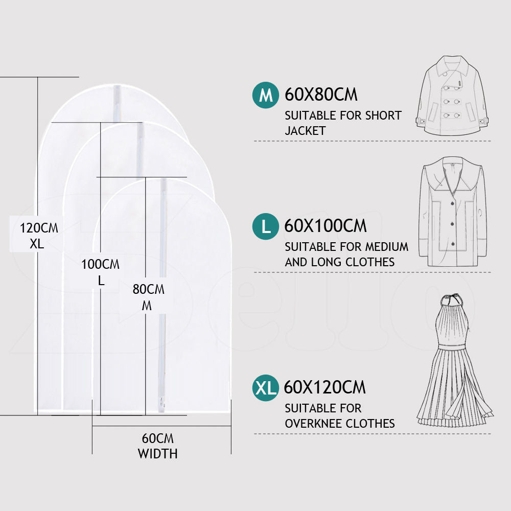 6Pcs Suit Dress Clothing Dust Cover Bag Jacket Wardrobe Storage Coat Protector (2M+2L+2XL)