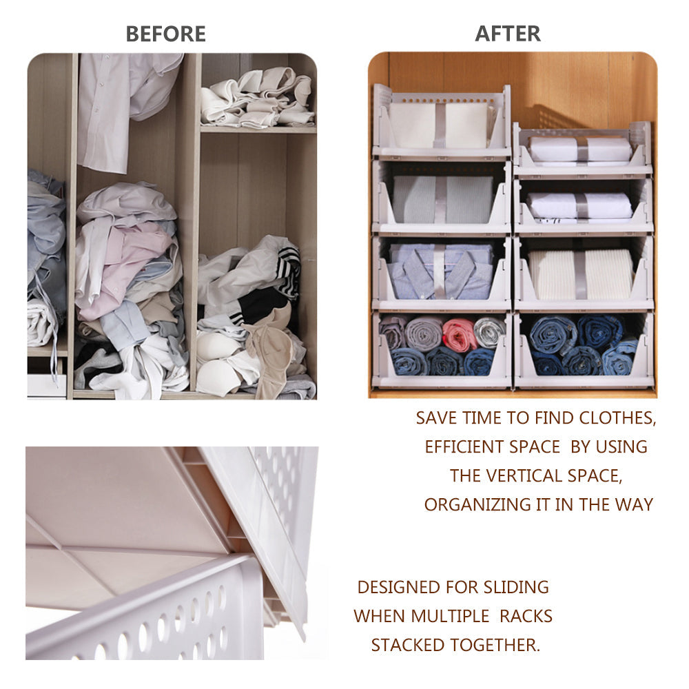 2Pcs Stackable Wardrobe Storage DIY Closet Organizer Clothes Shelf Rack(2*Large )