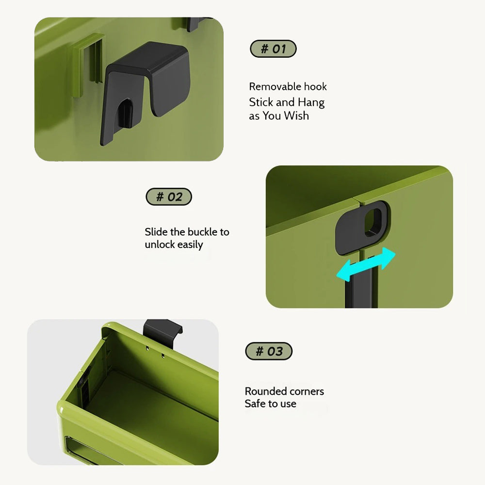Foldable Hanging Storage Box No Drilling Required Wall-mounted Organizer (Green)