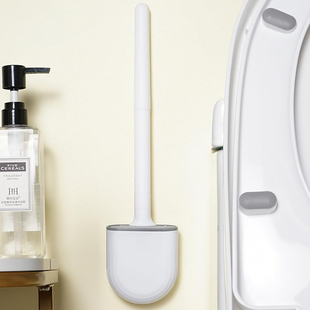 Silicone Flexible Head Deep Cleaning Toilet Brush with Wall Mount Holder