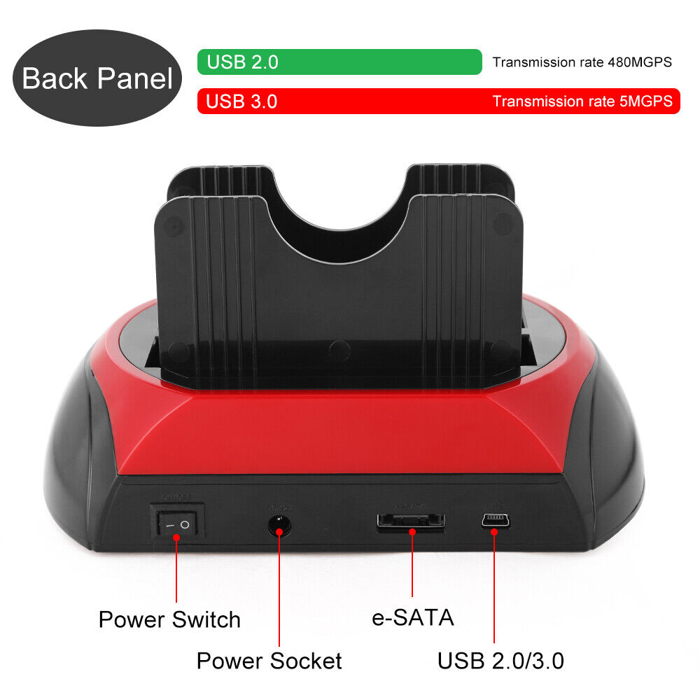 All In One Docking Station USB Dual-Bay Hard Drive 2.5 3.5 IDE SATA SSD Card Reader