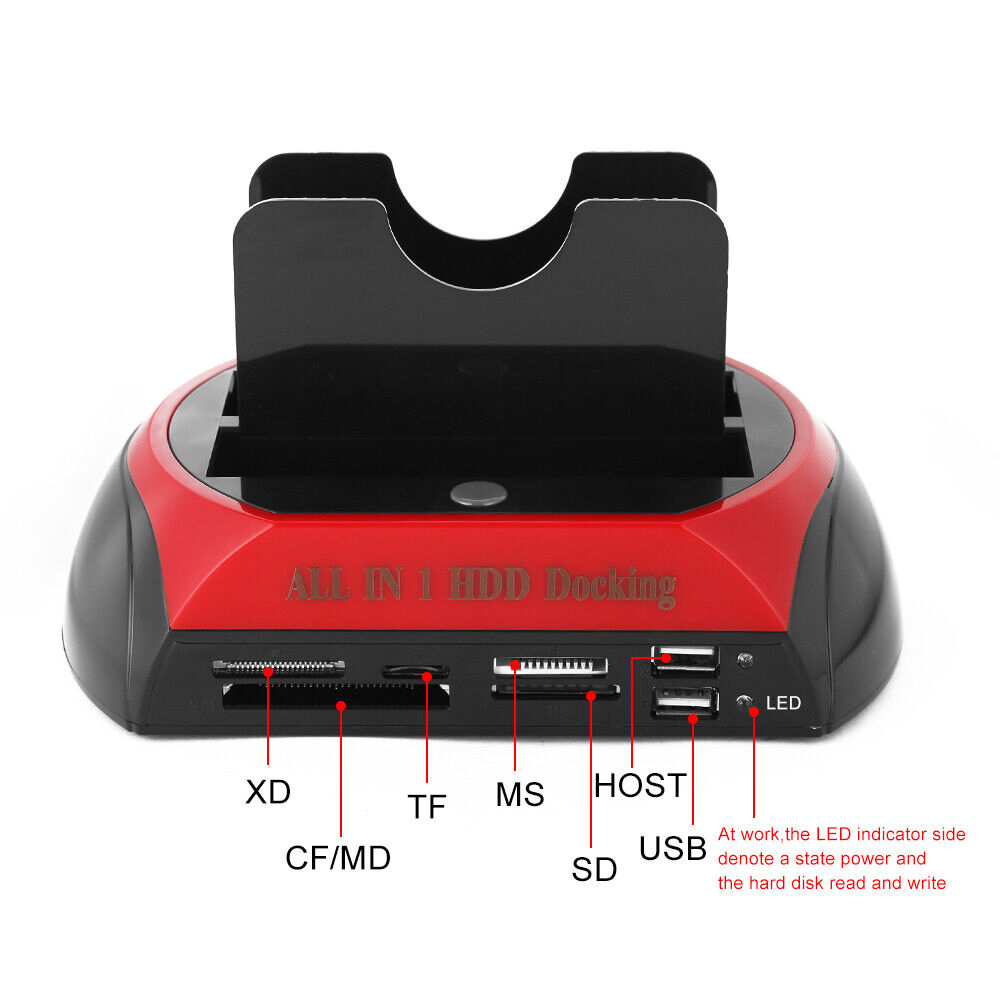 All In One Docking Station USB Dual-Bay Hard Drive 2.5 3.5 IDE SATA SSD Card Reader