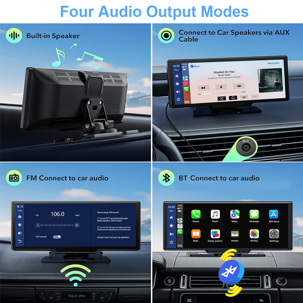 10.26 Wireless Apple Android Carplay Dual Dash Cam Front Rear Camera with 64G Card