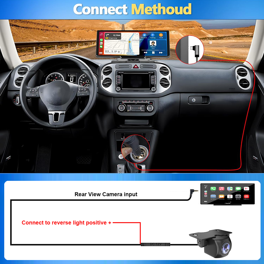 10.26 Wireless Apple Android Carplay Dual Dash Cam Front Rear Camera with 64G Card